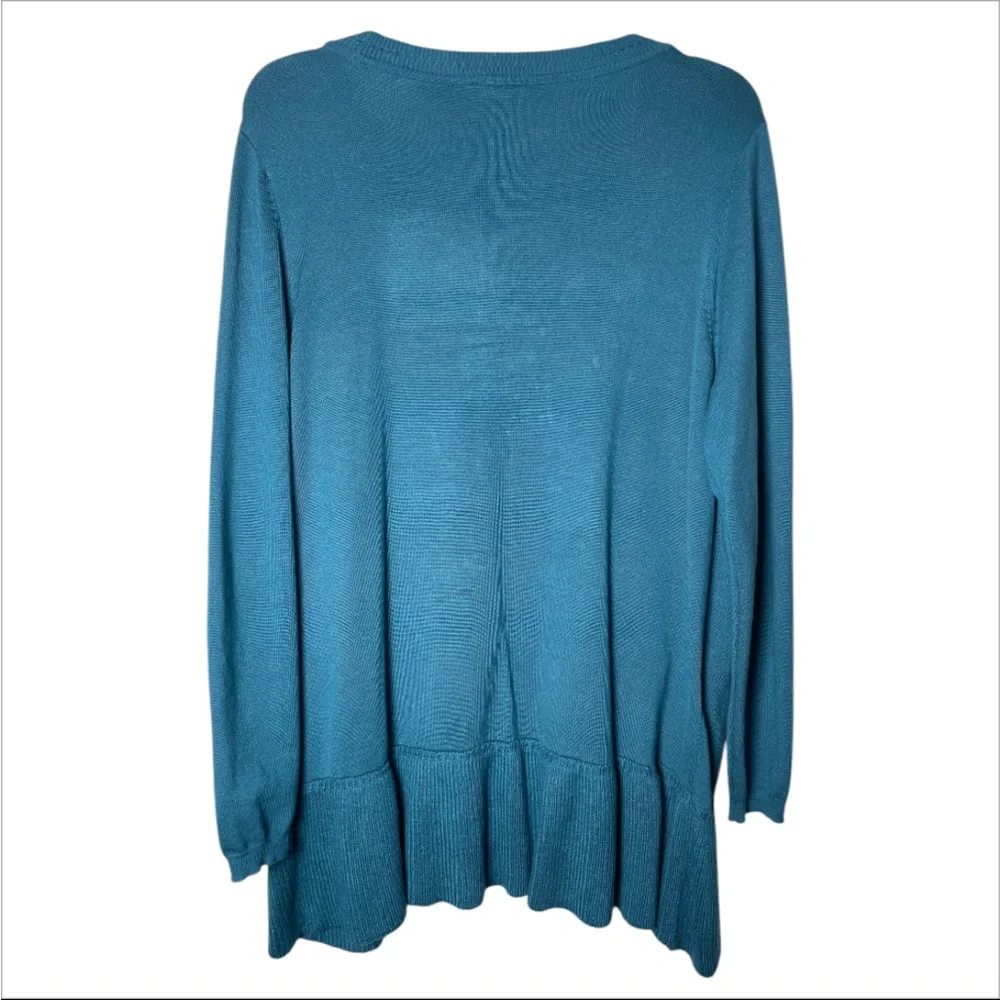 Lane Bryant Teal tiered Ruffle long sleeve lightweight knit sweater size 14/16 - Picture 3 of 5